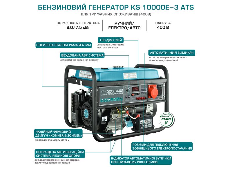 Генератор бензиновий Konner&Sohnen KS 10000E-3 ATS KS 10000E-3 ATS фото