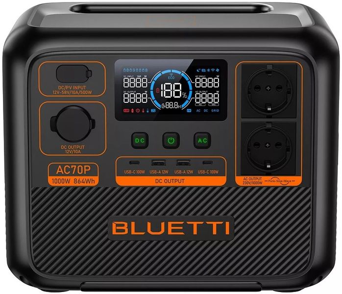 Зарядна станція Bluetti AC70P EU (864 Вт·ч / 1000 Вт) BLUETTI AC70P фото