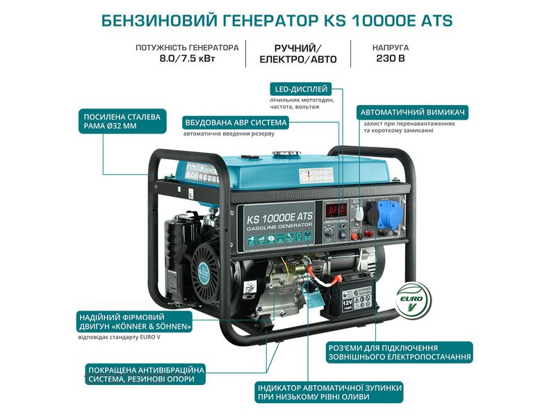 Бензиновий генератор Konner&Sohnen KS 10000E ATS KS 10000E ATS фото